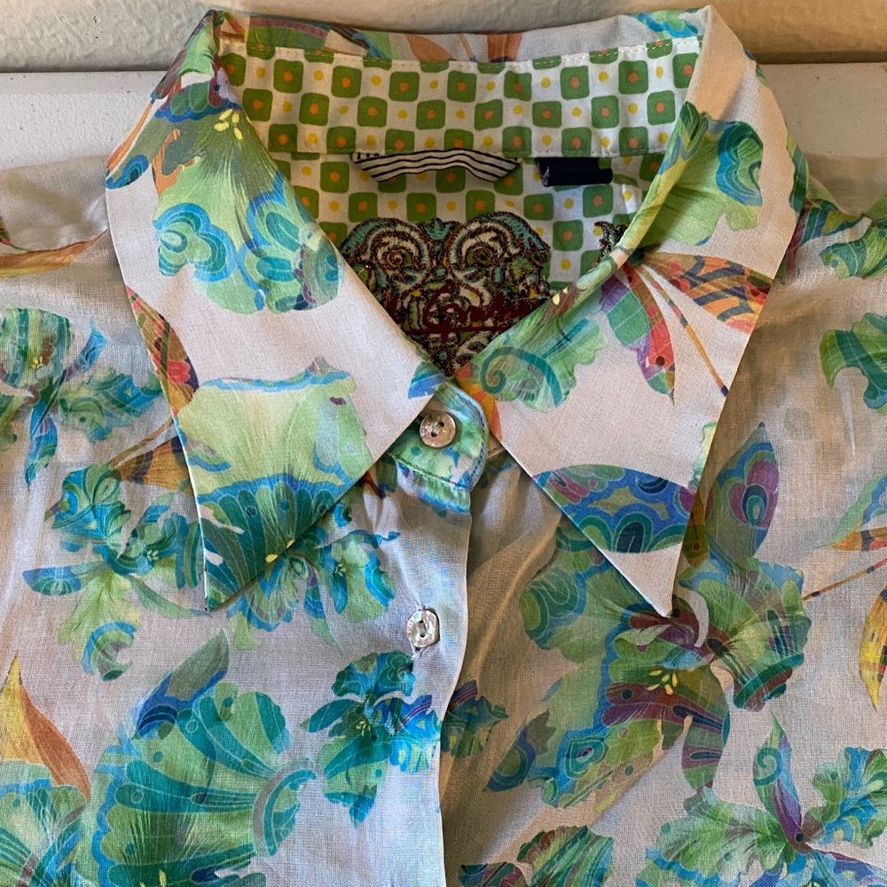 Robert Graham Multicolor Patterned Women's Button Down Shirt 100% Cotton Sz XL